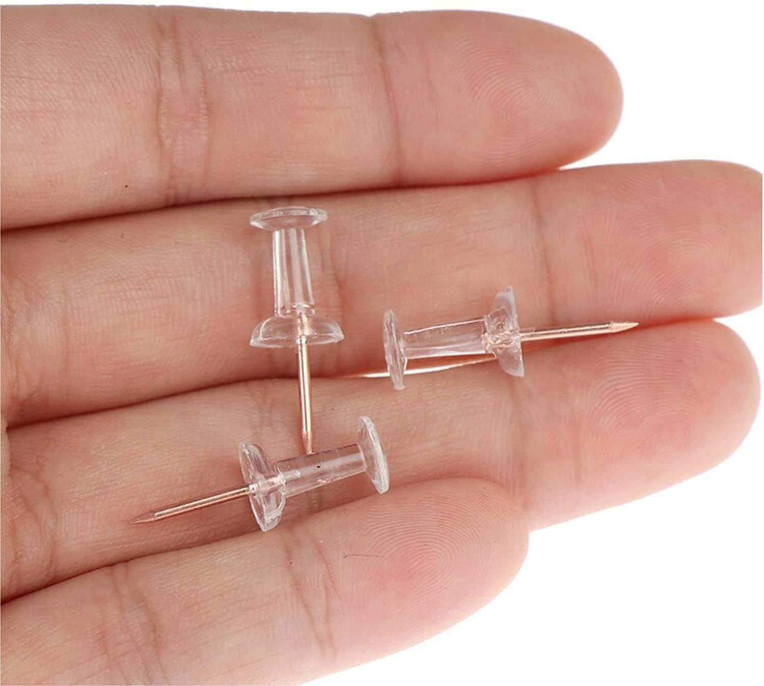  Clear Push Pins Small Plastic Thumb Tacks Steel Point